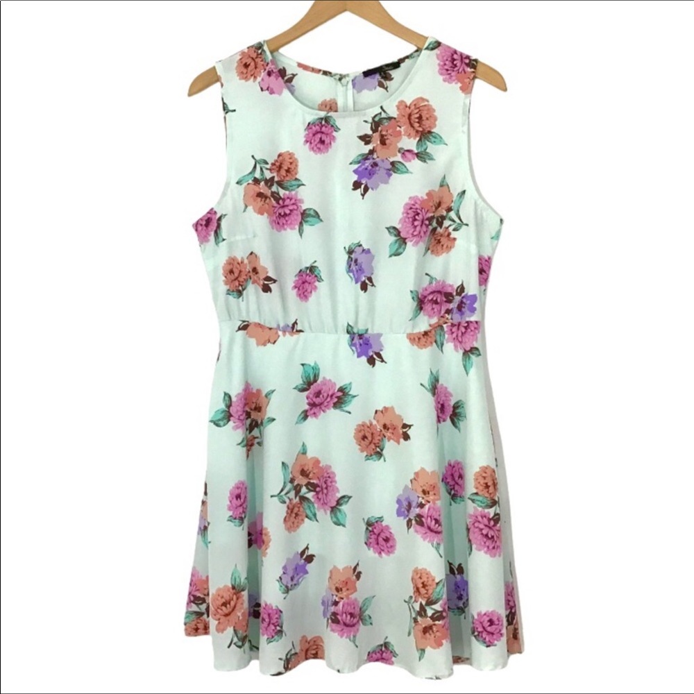 3ena Light Green Floral Sleeveless Dress Size L Back Zipper Cool Lightweight